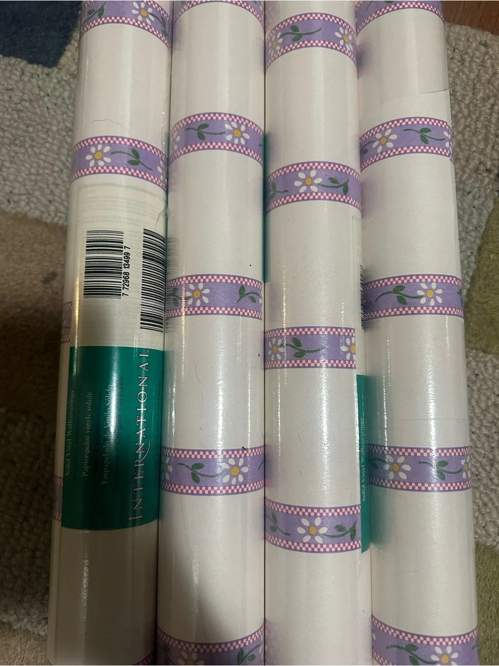 International Vintage Floral Checker Vinyl WallPaper stripes 4 rolls
